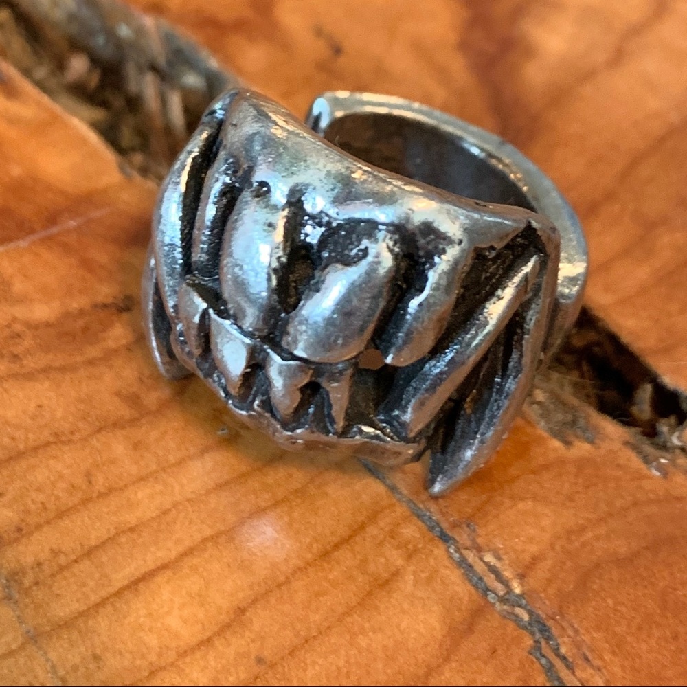 Silver Tooth Motif Statement Ring for Women - Distressed Silver Finish